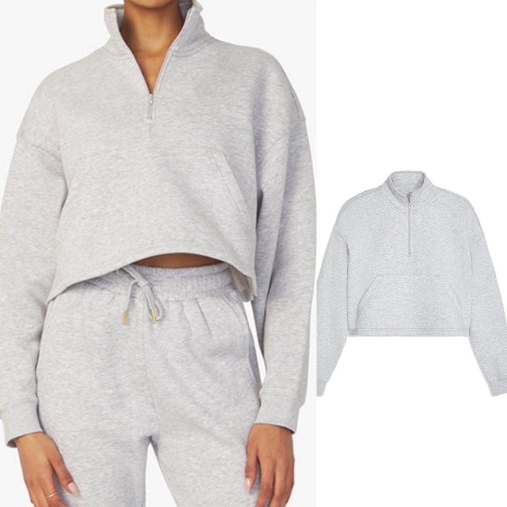 WeWoreWhat Revolve Light Gray Quarter-Zip Sweatshirt Collar Medium M